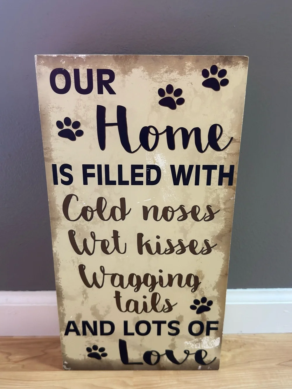 Rustic Paw Print Home Wall Sign in Beige and Black 8” x 15”